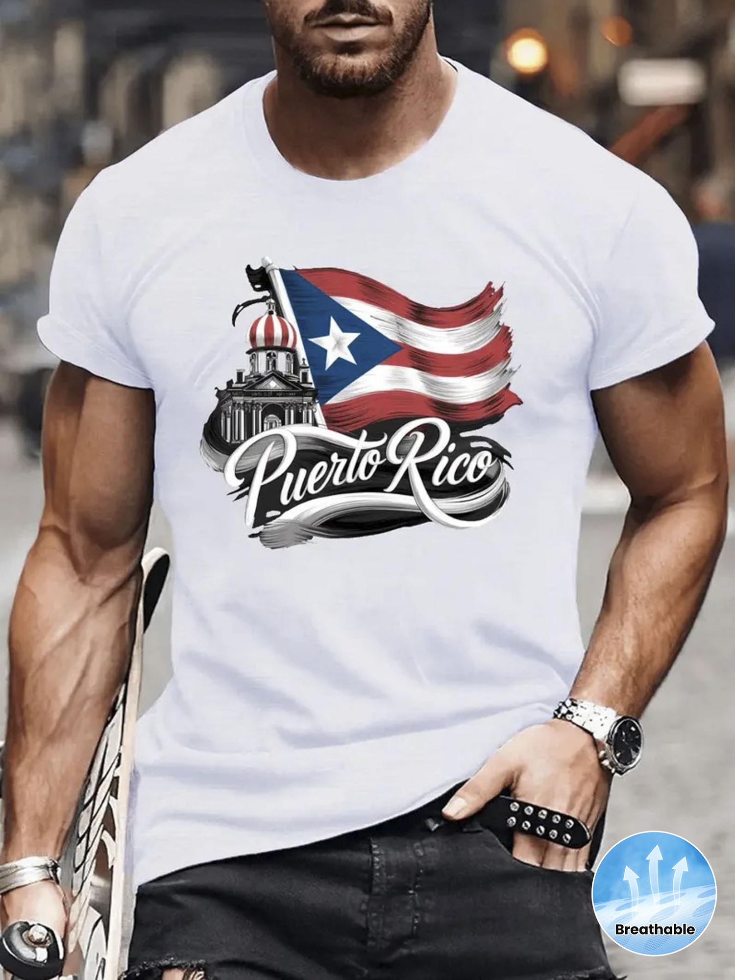 Linen Shirt Breathable - Pure Cotton Puerto Rico Flag Print