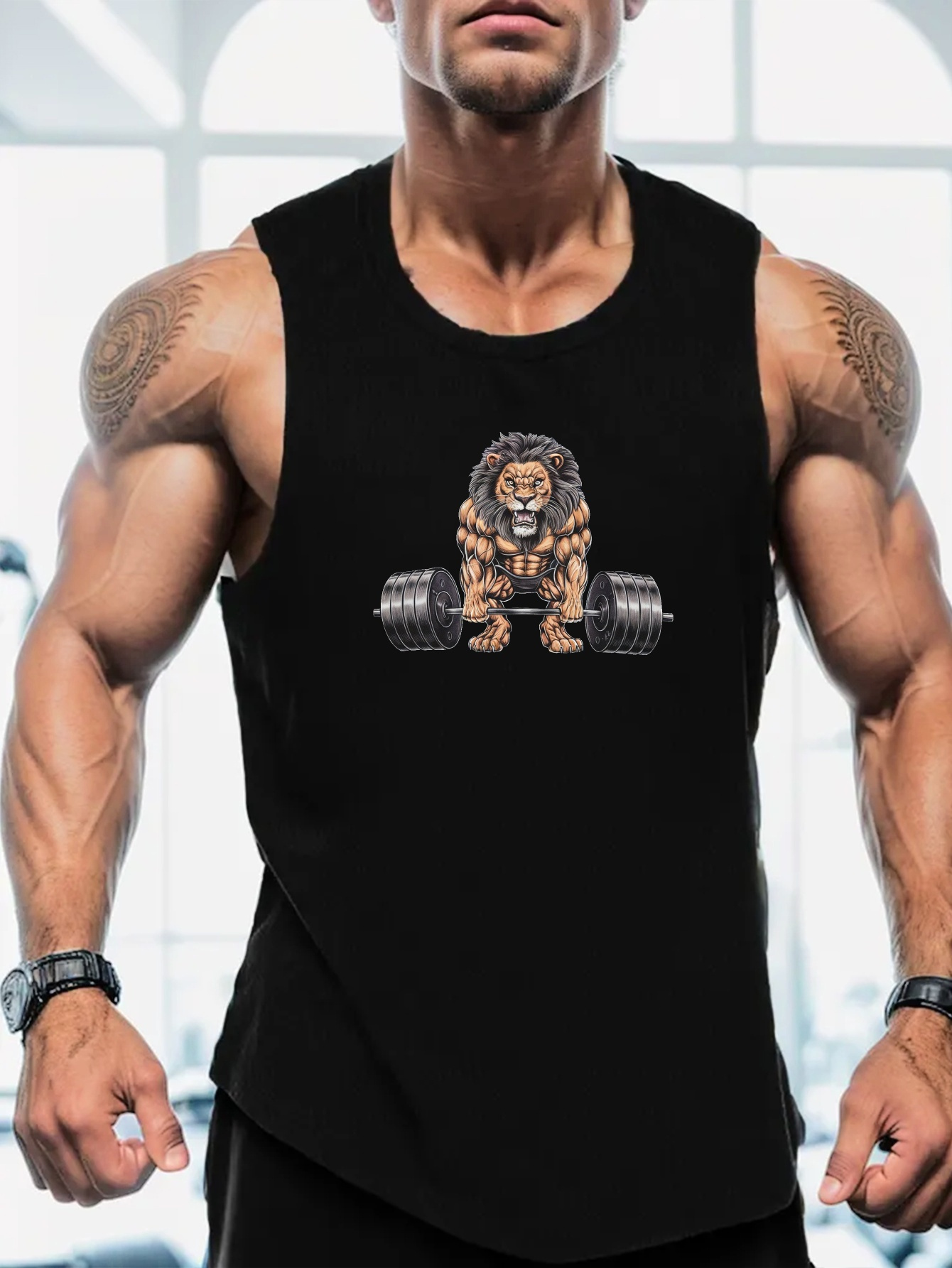 Tank Top Muscle - Muscle Lion Barbell Print Men's Sports