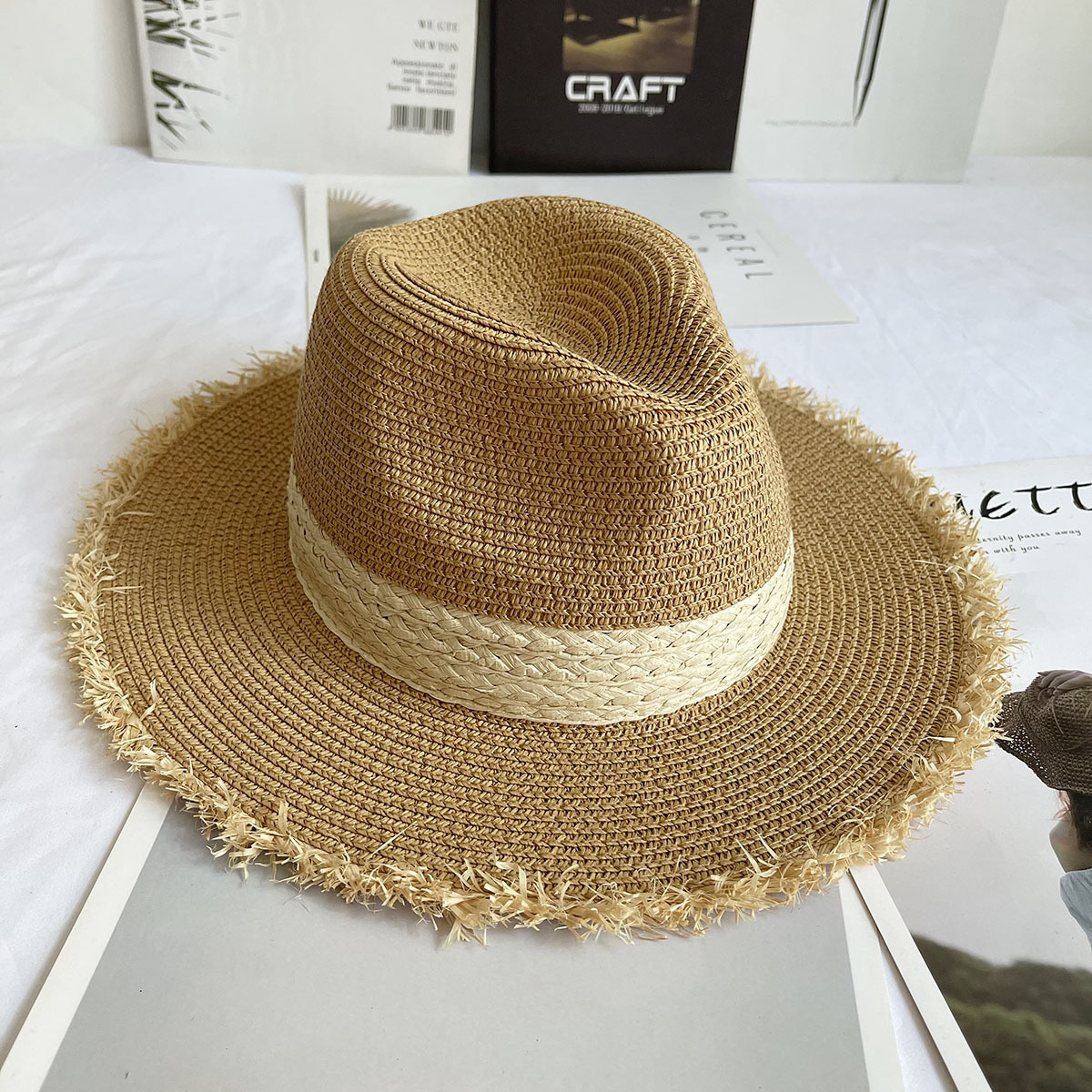 Fringed Brim Panama Hat Wide B - огляд і ціна Bucket Hat Straw