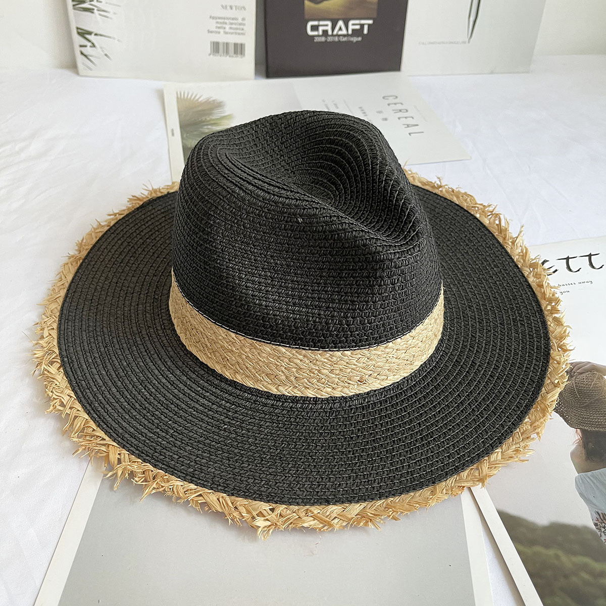 Fringed Brim Panama Hat Wide B - огляд і ціна Bucket Hat Straw