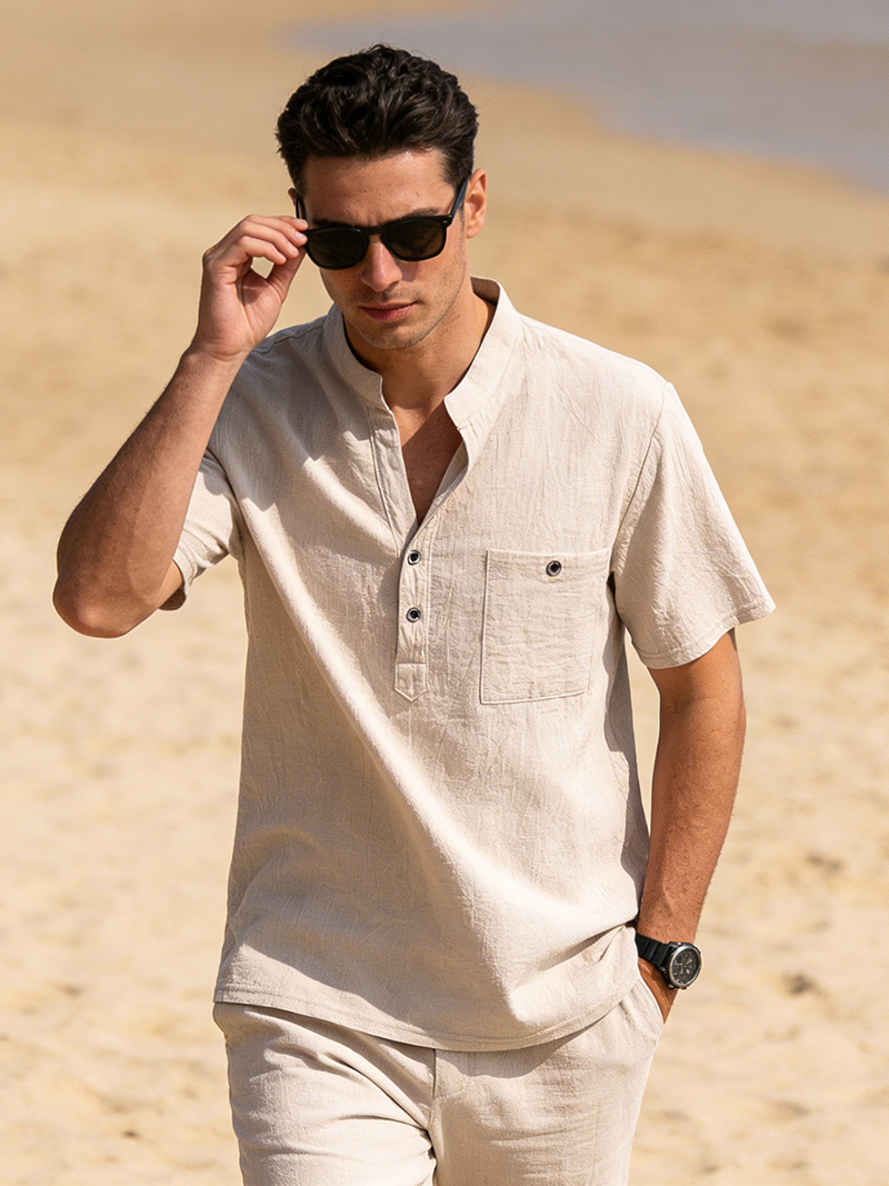 Men's Cotton Linen Henley Shir - огляд і ціна Linen Shirt Breathable