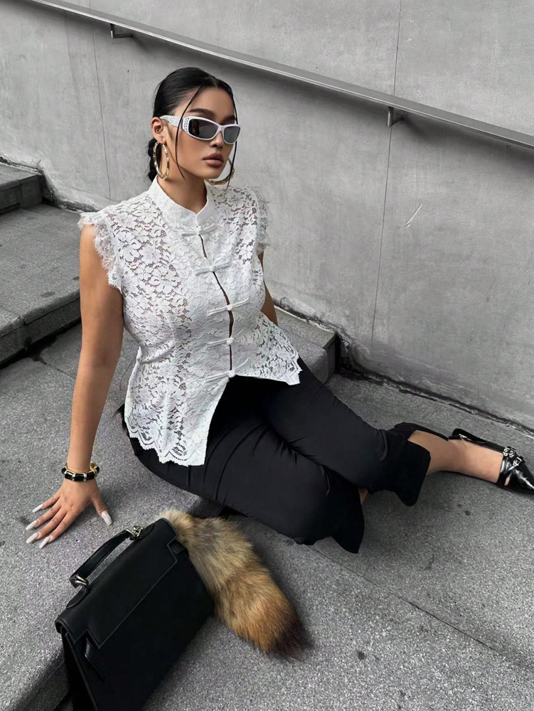Plus Size Elegant Lace Blouse, - огляд і ціна Shirt Camp Collar