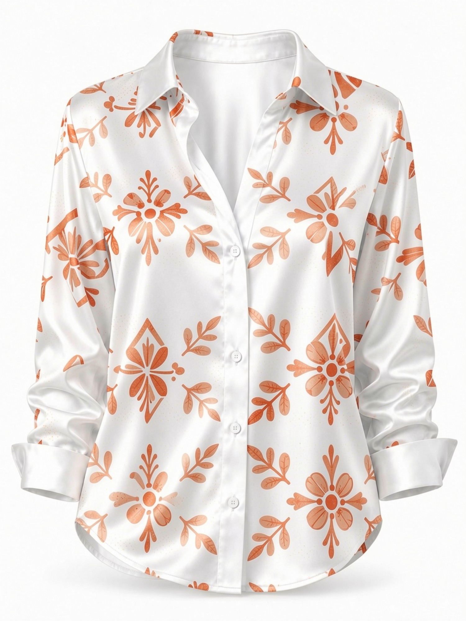 Cream Orange Floral Satin Blou - огляд і ціна Resort Shirt Floral