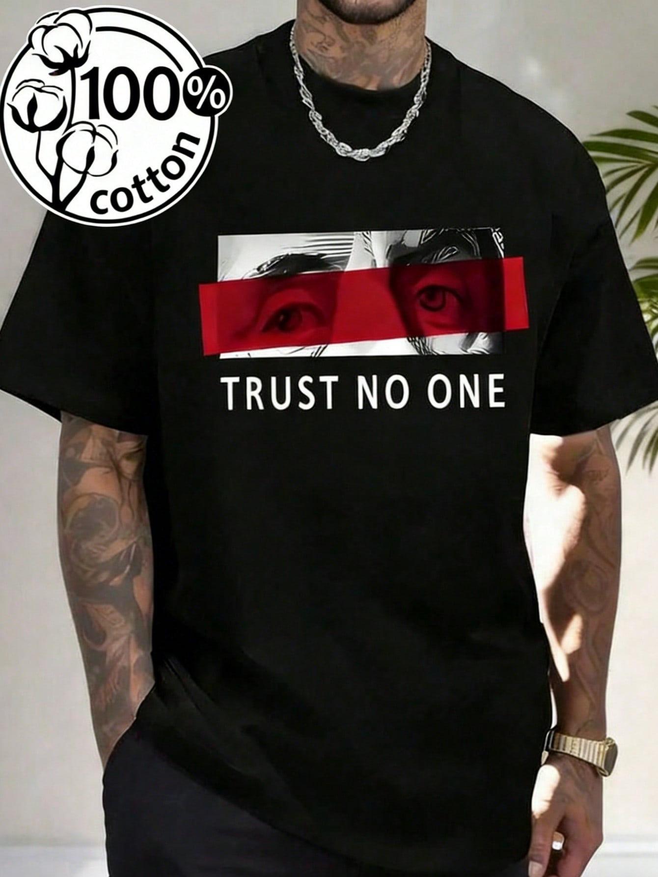 Black Cotton Graphic Tee with  - огляд і ціна Tee Graphic Print
