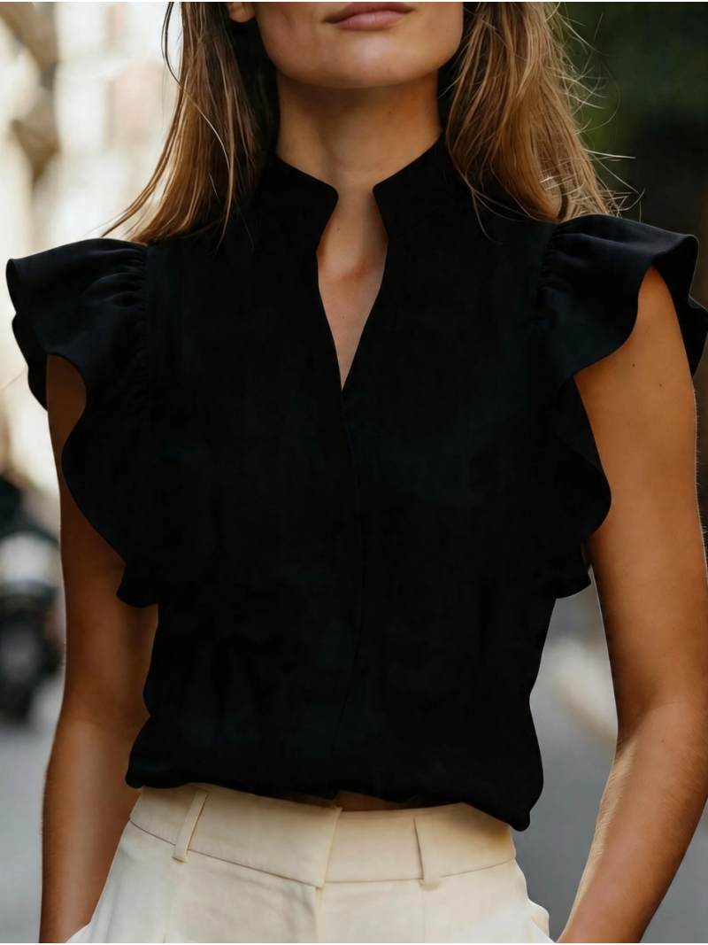 Sleeveless Ruffle Sleeve Top S - огляд і ціна Shirt Camp Collar
