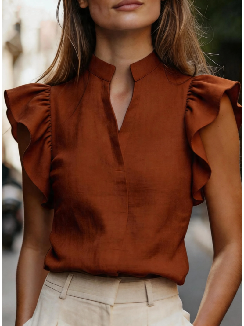 Sleeveless Ruffle Sleeve Top S - огляд і ціна Shirt Camp Collar