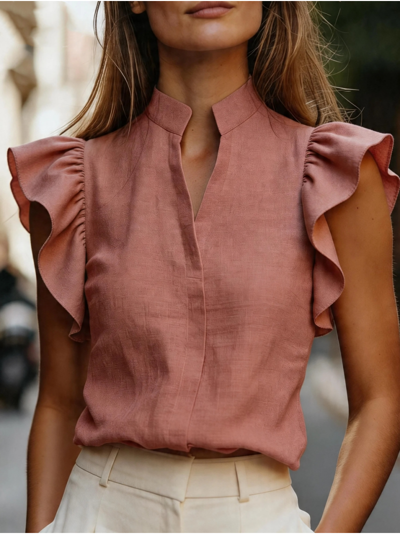 Sleeveless Ruffle Sleeve Top S - огляд і ціна Shirt Camp Collar