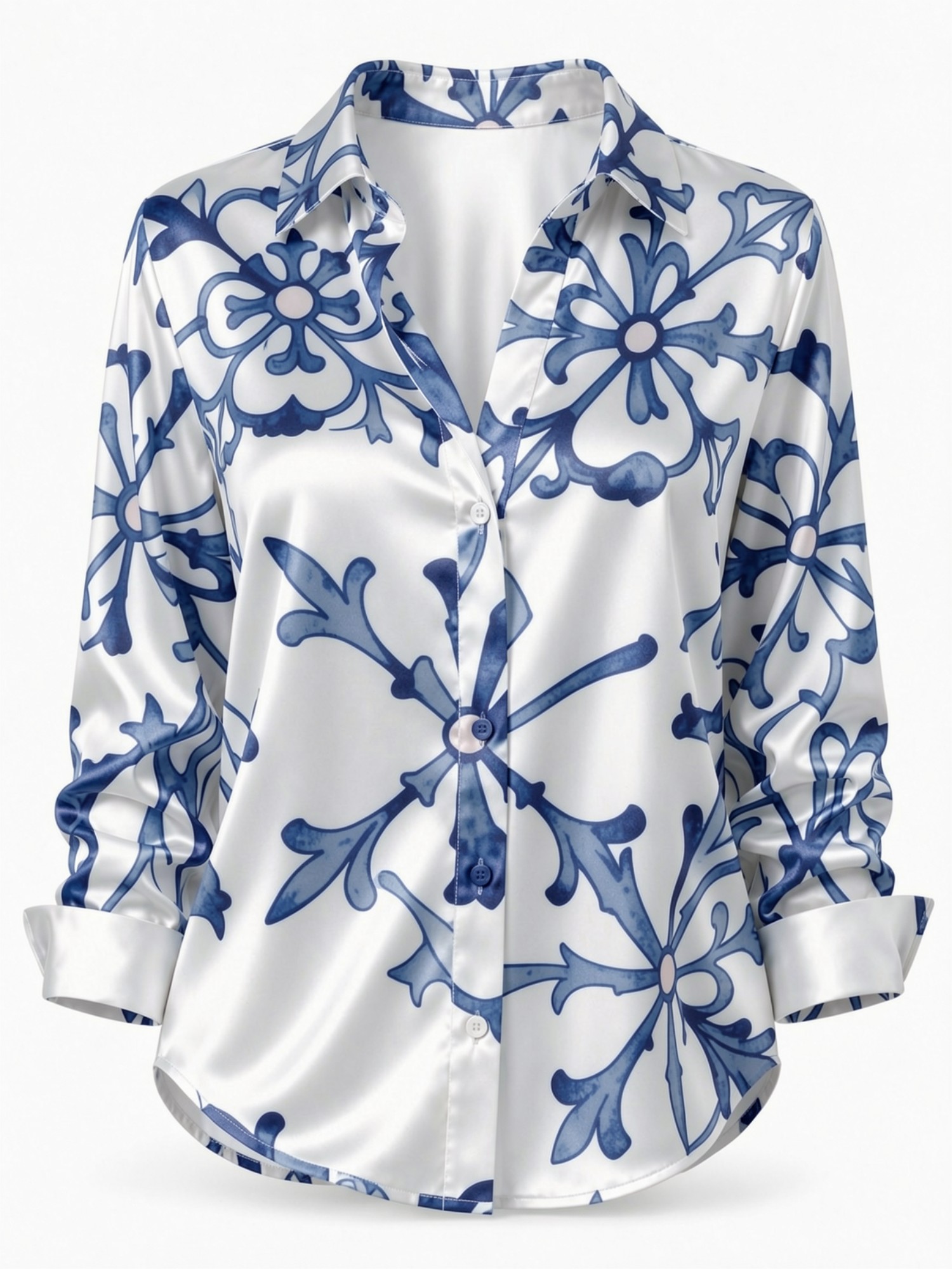 Blue Porcelain Floral Satin Bl - огляд і ціна Resort Shirt Floral