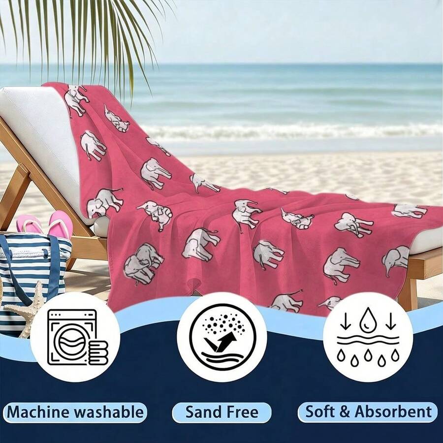 Elephant Pattern, Pink Backgro - огляд і ціна Beach Towel Large