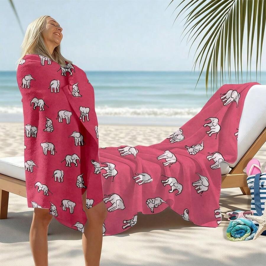 Elephant Pattern, Pink Backgro - огляд і ціна Beach Towel Large